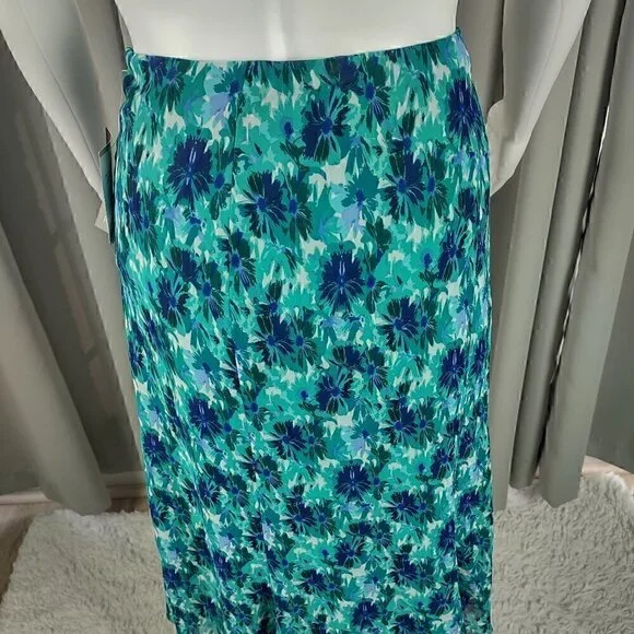 Jones Wear Women's Blue, Green Floral Side Zip Lined A-Line Skirt Size 12 (NWT) - Picture 4 of 11